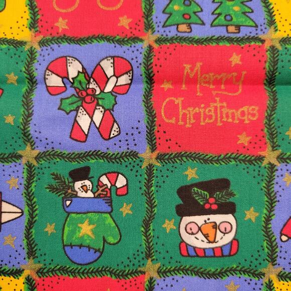 Cotton Fabric Christmas Squares Snowman Tree Candy Cane Joy 18 x 44” Holiday - Picture 5 of 14